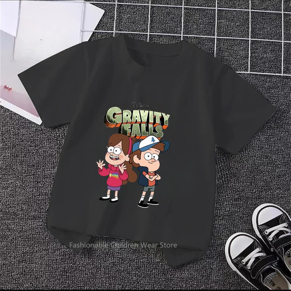 Disney's New Summer Collection Adorable Gravity Falls Cartoon Tees for Boys and Girls Fashionable O-neck Soft Tops for Kids 3-14