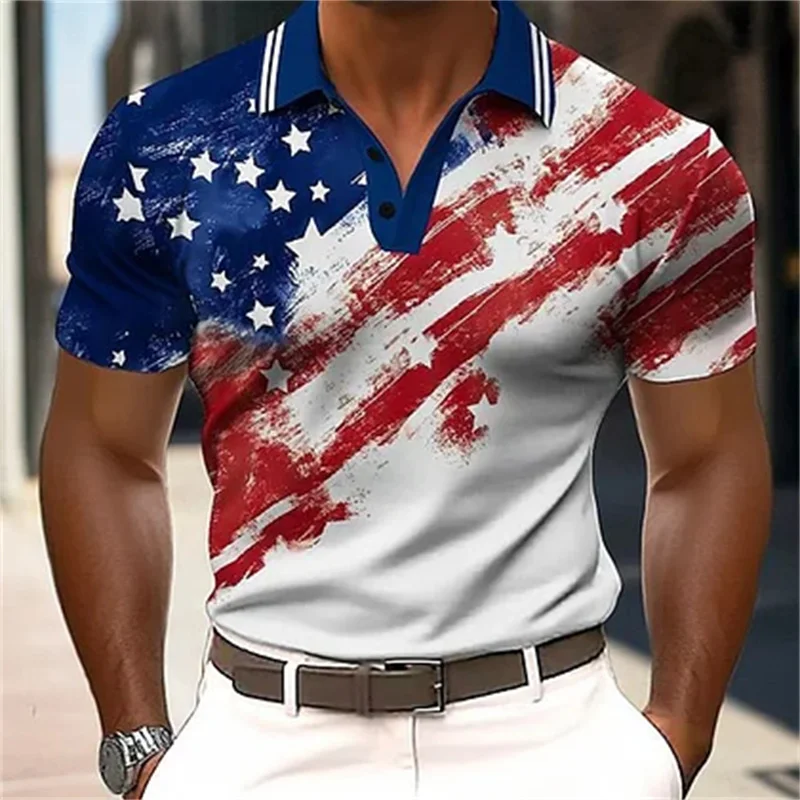 

2025 Men's New American Flag Jet Fighter Printed Polo Shirt Fashion Independence Day Casual Printed Polo Shirt