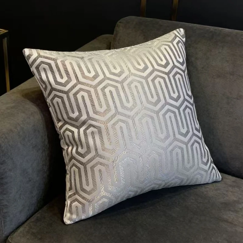 Modern Geometry Shiny Pillow Case Beige  Jacquard Woven Cushion Cover Square Decorative Gift 45 x 45 cm Sell by pc