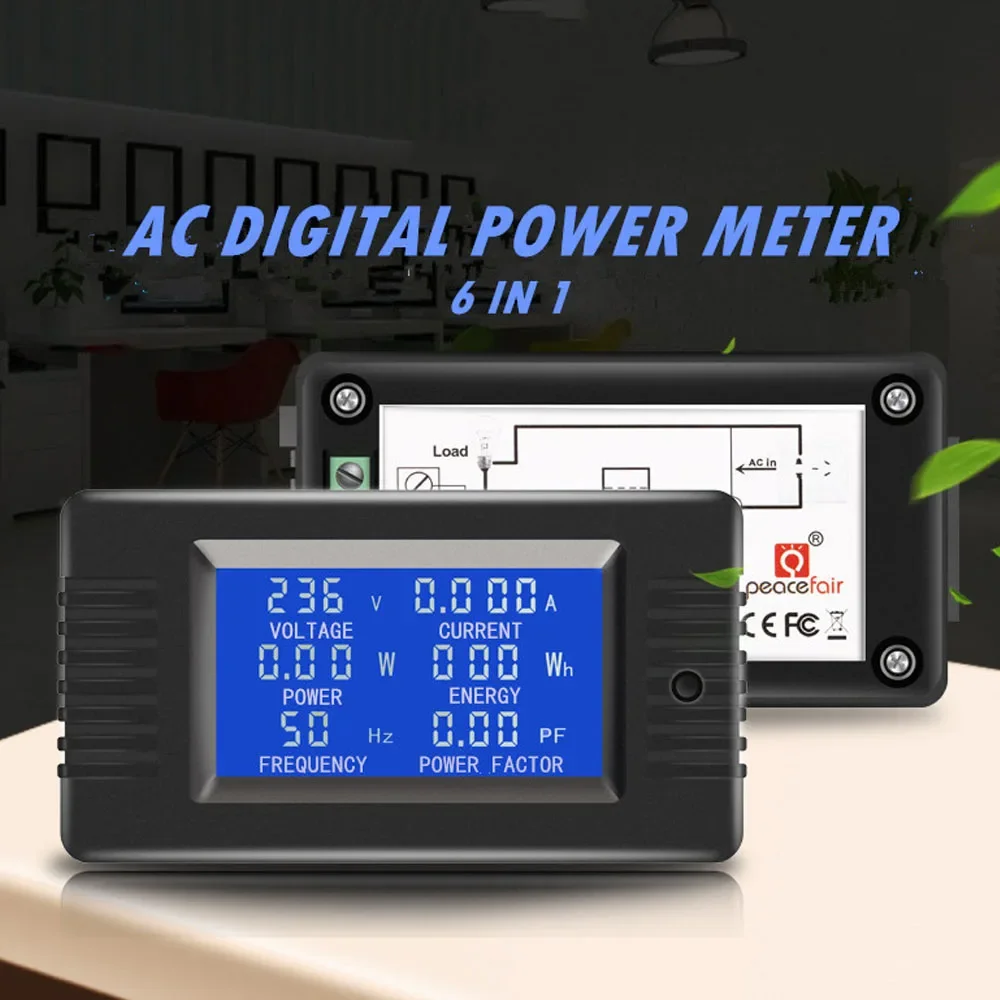 Rhaxel AC Voltmeter Ammeter Energy Frequency 6 in 1 Digital Power Smart Meter Electricity Voltage Watt Kwh 220Volt 5A 10A 100A