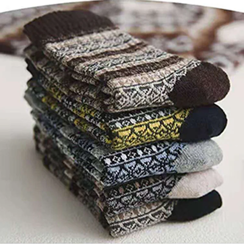 

Hot New Socks Man Socks Thick Warm Wool Socks Retro Style High Quality 5 Pairs Set Women Socks Couple Models Free Size