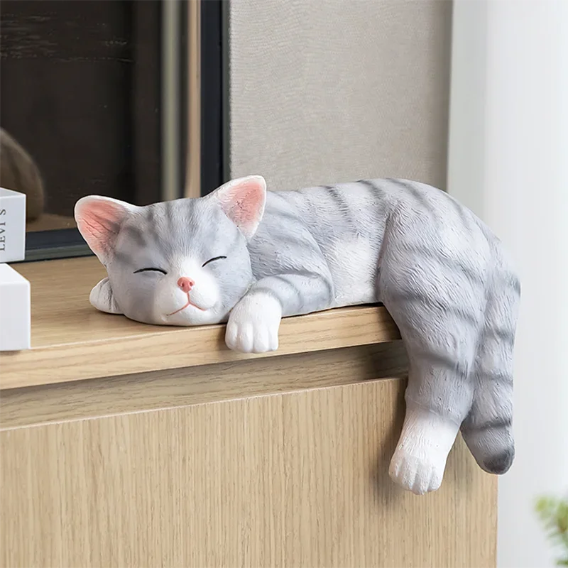 

Modern Originality Sleeping Cat Figurines Aesthetic Bedroom Living Room Room Miniature Bionic Art Home Decor Crafts Estatua FYFM