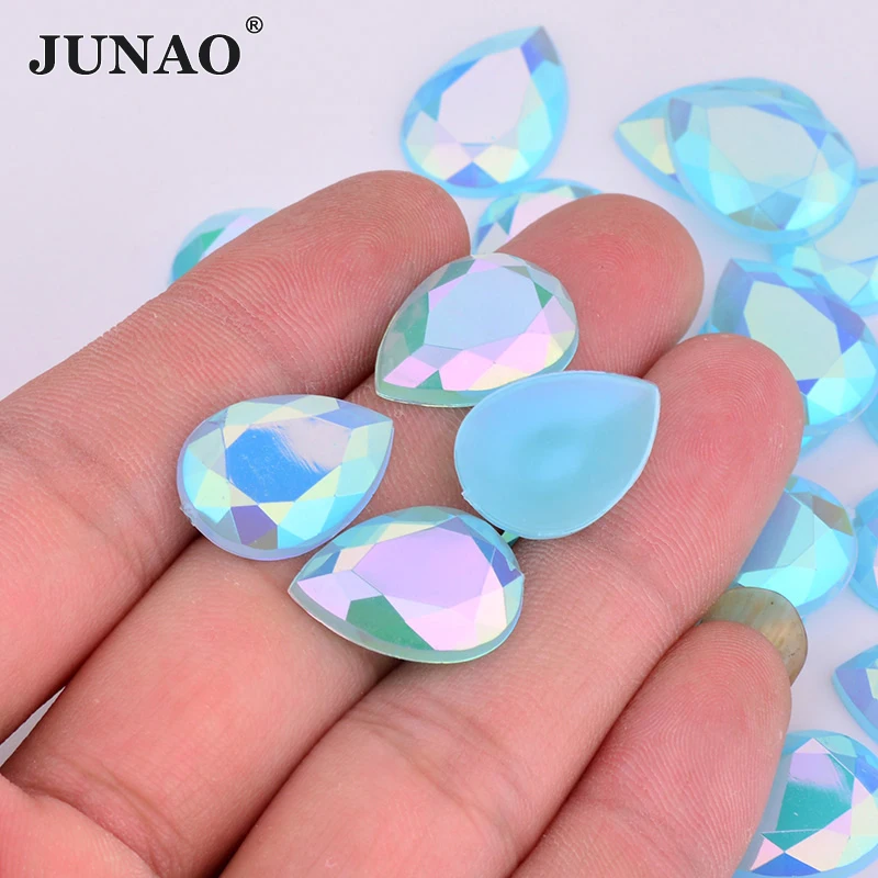 JUNAO 10x14 مللي متر 13x18 مللي متر الزبرجد AB الاكريليك الراين الأحجار الكريمة الديكور شقة عودة قطرة شكل كريستال الأحجار ل حفل زفاف