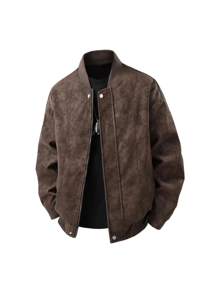 

Autumn Winter Men's Leather Jackets Bomber Jacket Male Streetwear Baseball Windproof Solid Color Fashion Suede Coat