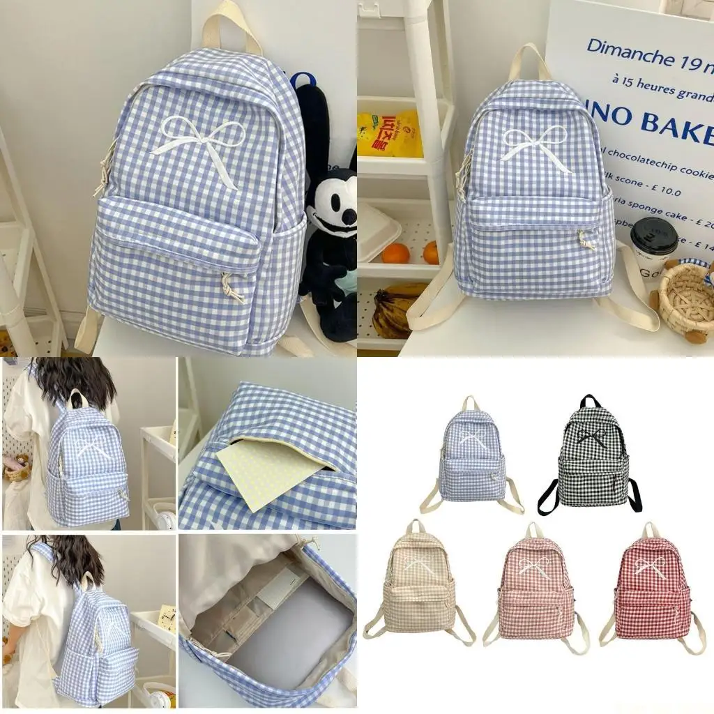 

X90d японский стиль клетчатый рюкзак с большим количеством школьной сумки Bowknot для ученика