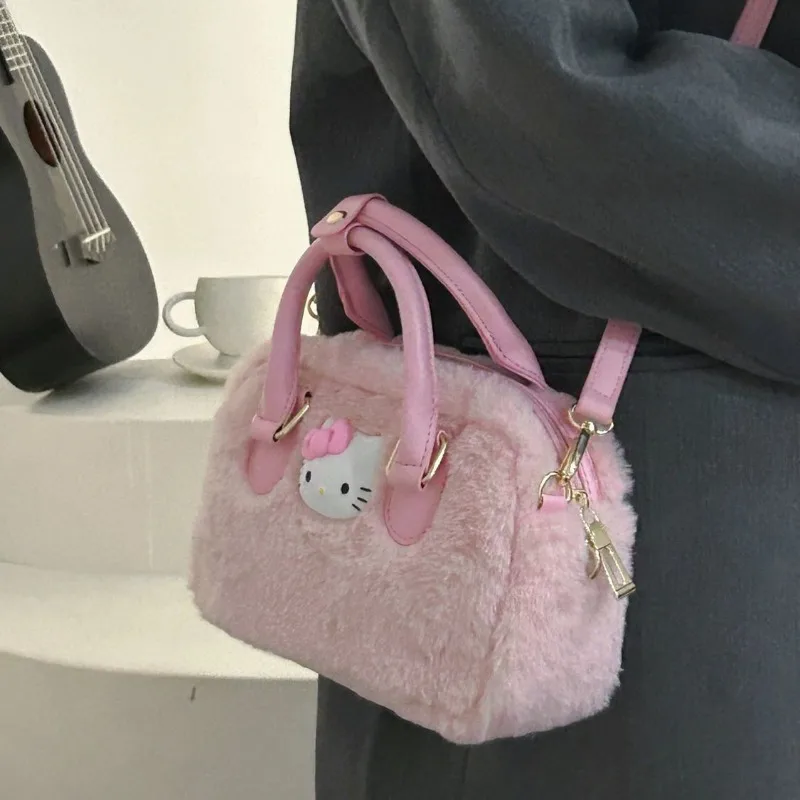 MBTI Pink Hello Kitty Womens Handbag Plush Elegant Cute Fluffy Korean Fashion Shoulder Bag Youth Ladies Designer Crossbody Bag