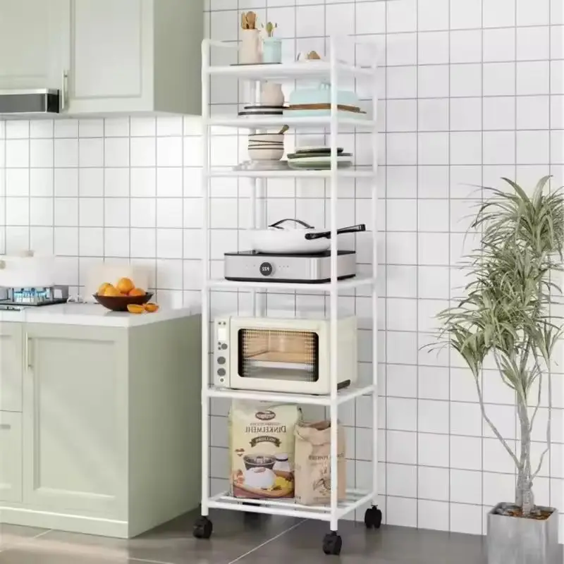 Floor-Standing Multi Layer Storage Rack Shelf with Pulley Trolley Bathroom Kitchen Microwave Storage Rack Kitchen Accessories image 3