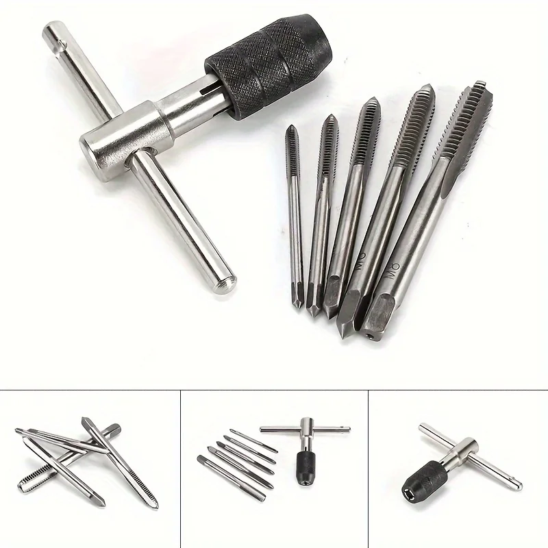 

6PCS Metric Tap Set Of Taps Drill Bits T-type Wrench Sets M3-M8 Machine Spiral Point Screw Thread Tapping Tools