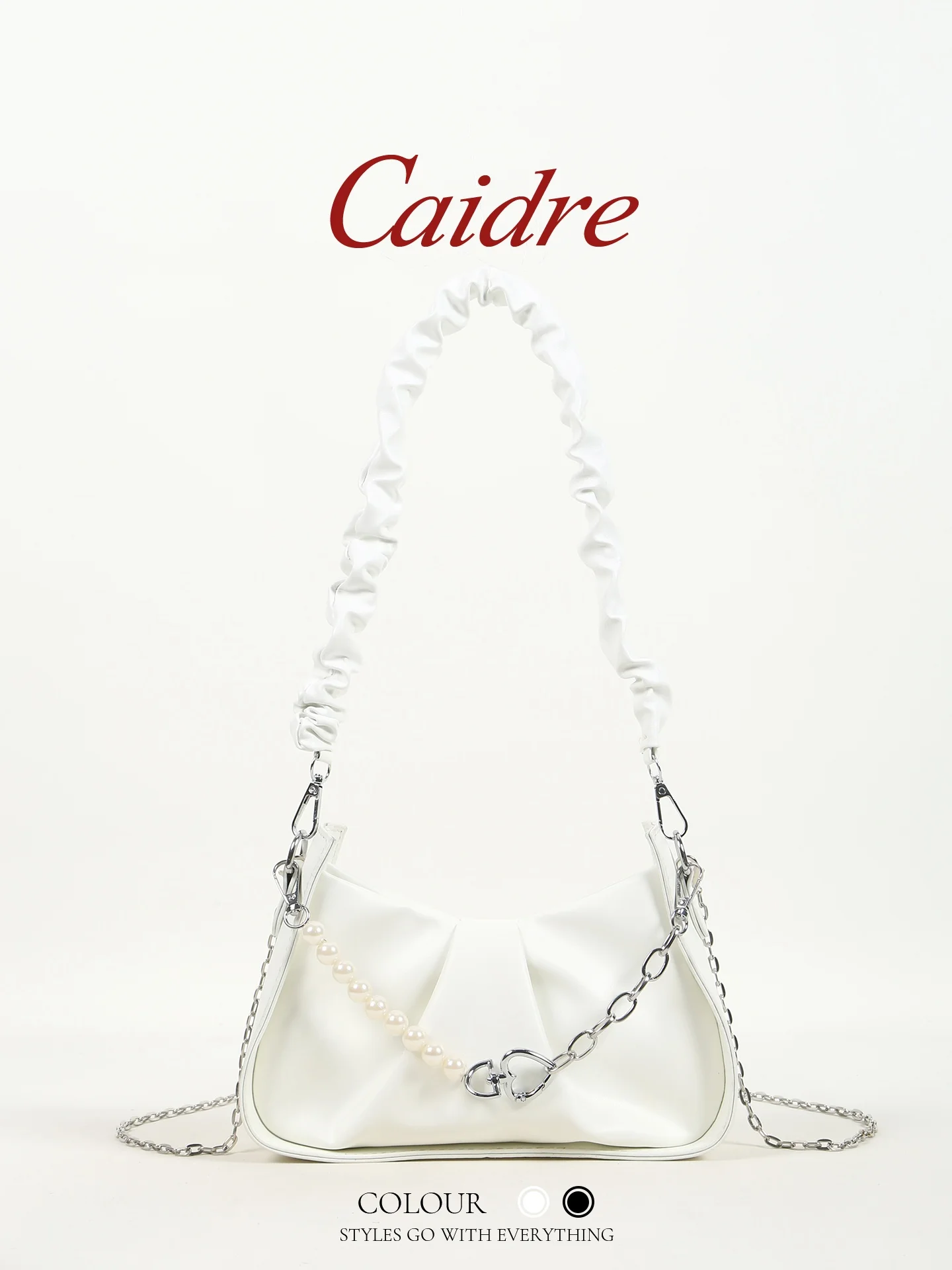 Caidre Cloud Folded Pearl Chain Underarm Bag Women's Crossbody Bag Soft Korean Style Casual Shoulder Bag PU Leather Small Size