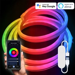 Neon RGB diody na wstążce Led USB TUYA, neonowy sznur oświetleniowy 5V/16,4 ft z elastyczną neonową taśmą Led z synchronizacją muzyki kolor RGB do pokoju