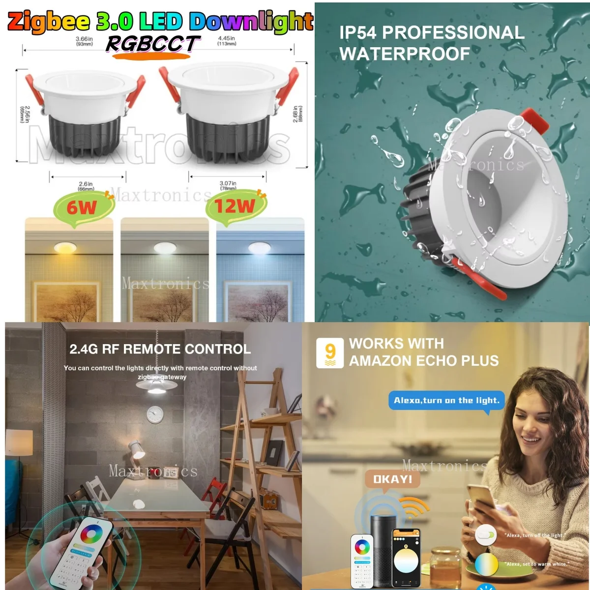 

RGBCCT Zigbee 3.0 LED Downlight Pro GL-D-006P/007P Gledopto 6W/12W Smart Waterproof Work With Tuya APP/Voice/RF Remote Control