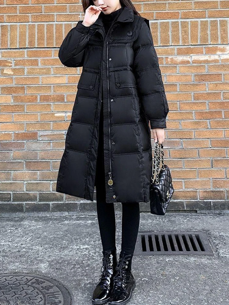 

Женская утепленная хлопковая куртка 2026: Новинка в корейском стиле, средней длины, черная, с поясом, приталенная, теплая, хлопковая, в корейском стиле