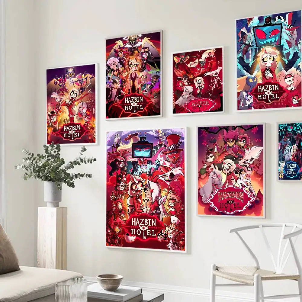 Hazbin H-Hotels Angel Dust Alastor Whitepaper ملصق ورق مقاوم للماء ملصق مقهى بار لوحة جدارية فنية جمالية #3