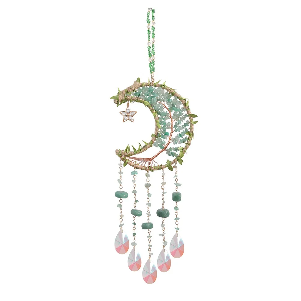 Natural‑Material Hand‑Crafted Moon Sun Catcher Wind Chime, Decorative Hanging Pendant For Window, Patio & Indoor Home