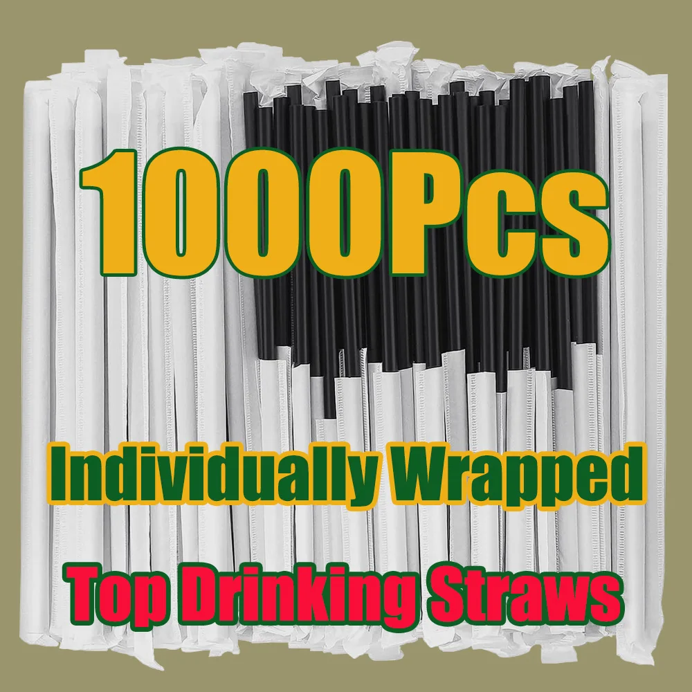 50-1000Pcs Top Individually Wrapped Black Drinking Straws Flexible Beverage rietjes for Party Bar Wedding Kitchen accessories