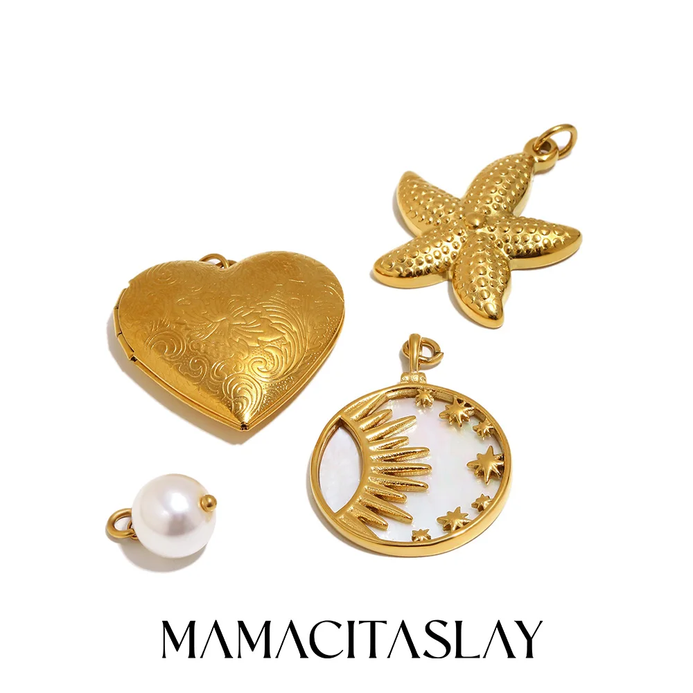 MamacitaSlay 316L Stainless Steel Pearl Heart Starfish Charm Pendant DIY Waterproof Jewelry Accessories Women's Cute Decorations