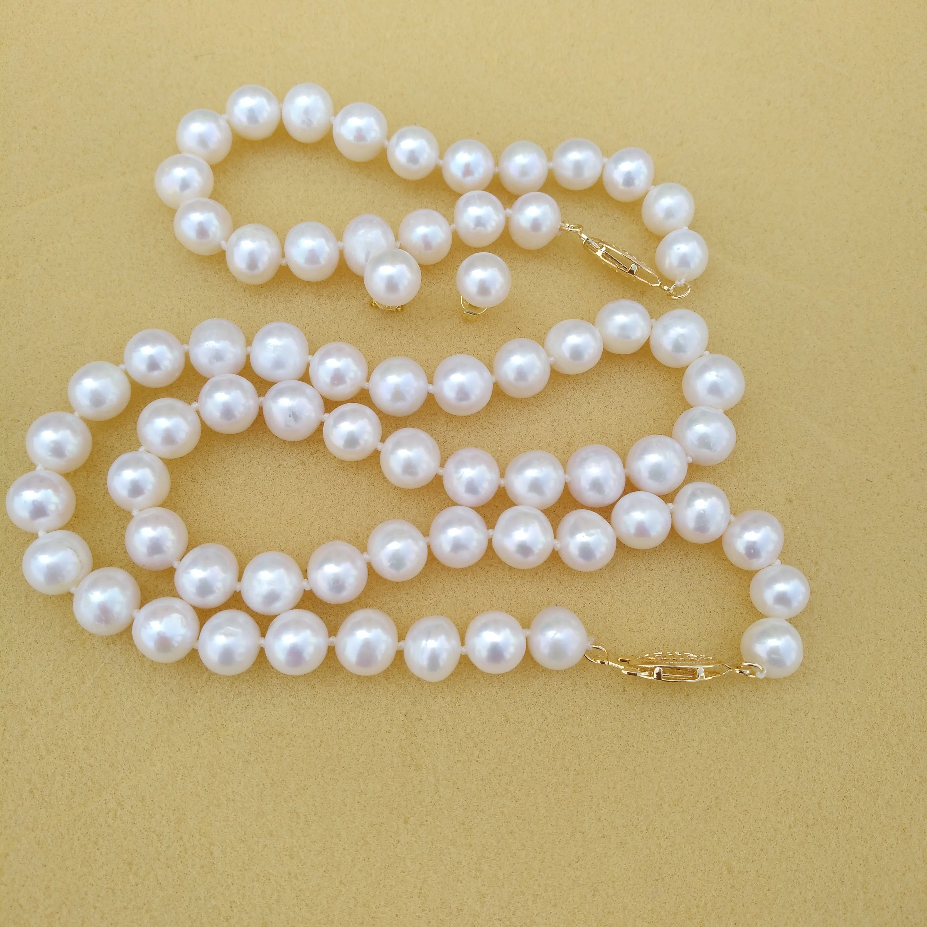 7-8mm Genuine White South Sea Pearl Set Natural Luster round Necklace Bracelet Earrings Customizable Latest List