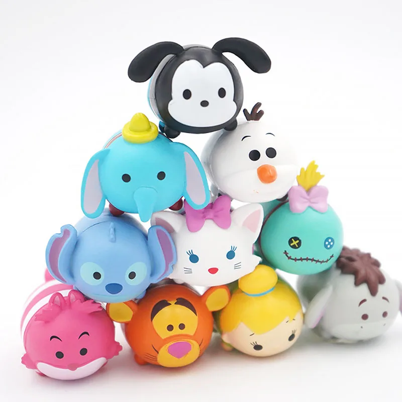 10Pcs Kawaii Disney Cute Mickey Minnie Mouse Donald Duck Stitch Dumbo Tsum Pile Up Toy Story Stackable Dolls Toys Gifts for Kids