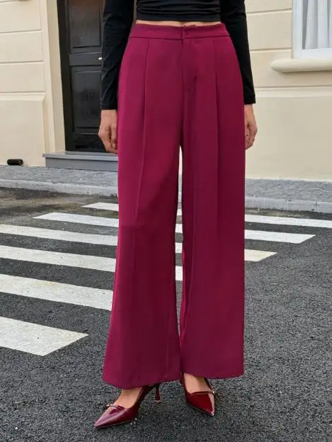 Women's Clothing 2025 Autumn and Winter Vacation Casual Solid Color Straight Leg Pants Temperament Commuting Retro Elegant Pants