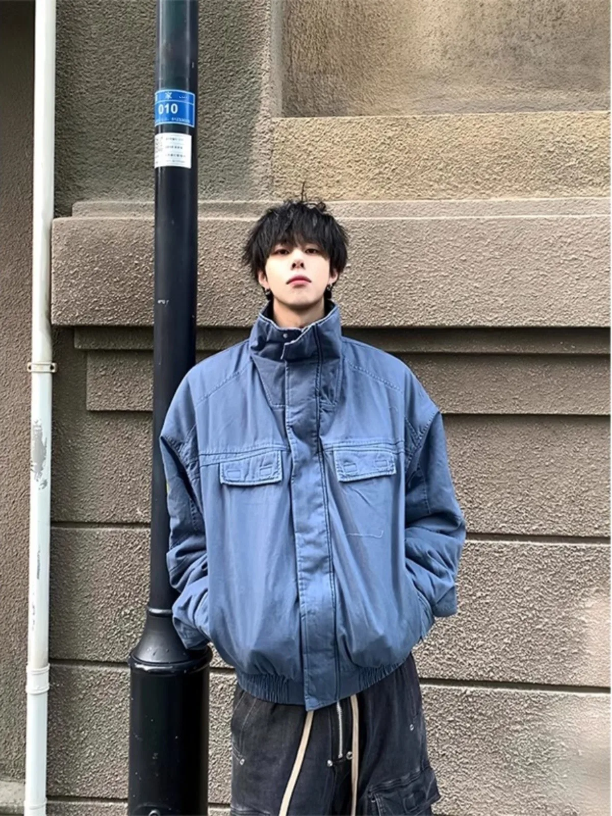 

Cool ort Stand Collar Jaet Men's Spring Autumn Trendy Streetwear American Retro High Sensation Distred Loose Workwear ...