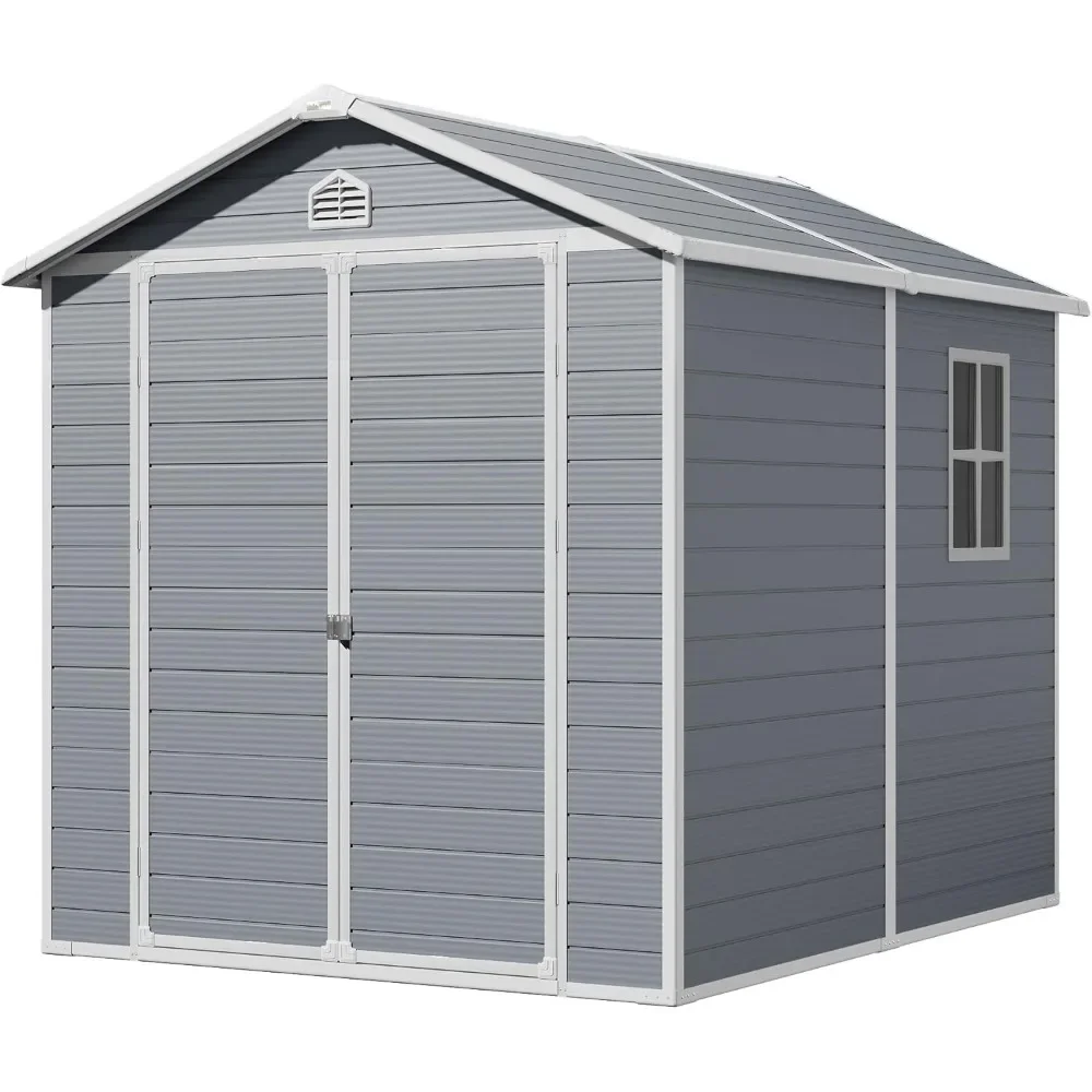 6 X 8 FT Plastic Outdoor Storage Shed with Floor, Resin Shed Perfect To Store Patio Furniture, Garden Tools Bike Accessories