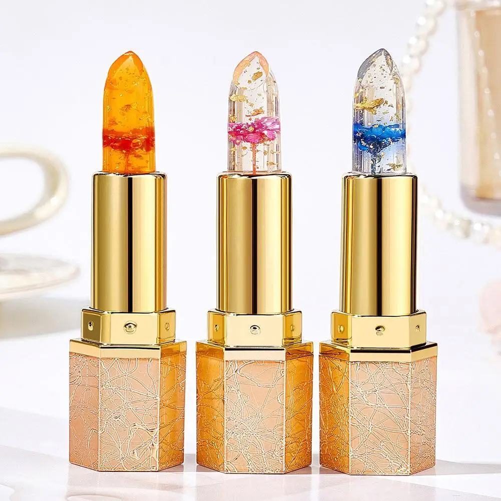 Crystal Jelly Transparante Bloem Lippenstift Thermostatische Kleurveranderende Lippenbalsem Hydraterende Gladde Lippen Cosmetica set