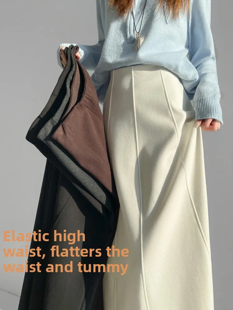 Ay laine a-ligne jupe Midi femmes automne hiver Fce doublé taille haute Dra minceur longue cloche Bot parapluie jupe