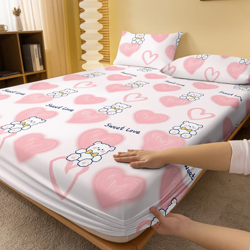1 ملاءة مجهزة غير لامعة مطبوعة على شكل حيوانات كرتونية لطيفة، غطاء سرير مطبوع لغرفة النوم، سرير (باستثناء أكياس الوسائد) #2