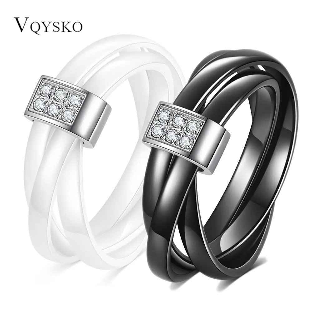 Nowa moda Czarny Biały Piękny Ceramiczny Pierścionek Dla Kobiet Aperture Cross Phase Set Titanium Steel Zircon Ring Biżuteria Party Gift