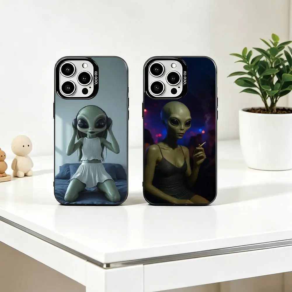 

Funny alien images Phone Case For iPhone 17,16,15,14,13,12,11 Plus,Pro Max,XS,Colorful Silver Phone case Funda Cover