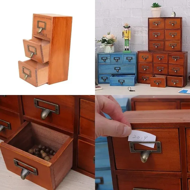 Rustic Brown Solid Wood Desktop Organizer with 3 Drawers Jewelry Craft Supplies Storage Cabinet Pharmacy Style Caddy
