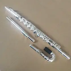 Banda plateada C Yamaha Flute w juntas rectas y curvadas para la cabeza, 16 agujeros abiertos