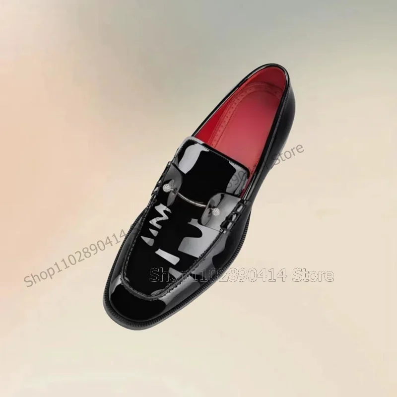 Crystal Ball Black Patent Leather Sewing Design Loafers Fashion Slip On Men Shoes Luxury Handmade Party Wedding Men Dress Shoes