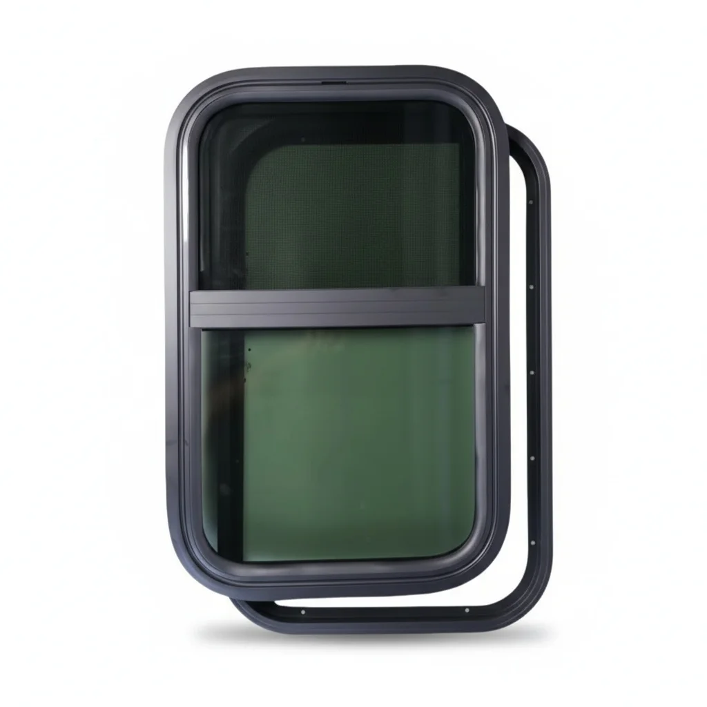 

Раздвижное окно для автодома, алюминиевая рама, фиксированный круглый угол, подходит для прицепов для перевозки лошадей, изготовлено на заказ, 356 x 559 мм, черное.