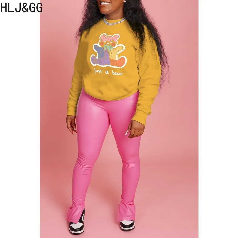 HLJ & 227-Pull imprimé lettre à motif décontracté pour femme, col rond, manches longues, vêtements de sport assortis, automne