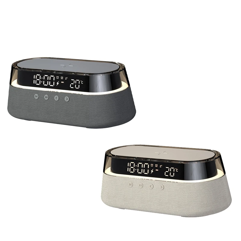 ABSJ-altavoz Bluetooth estéreo, batería de 1800Mah, compatible con carga inalámbrica de 15W, pantalla de reloj Digital, luz nocturna, lámpara de escritorio
