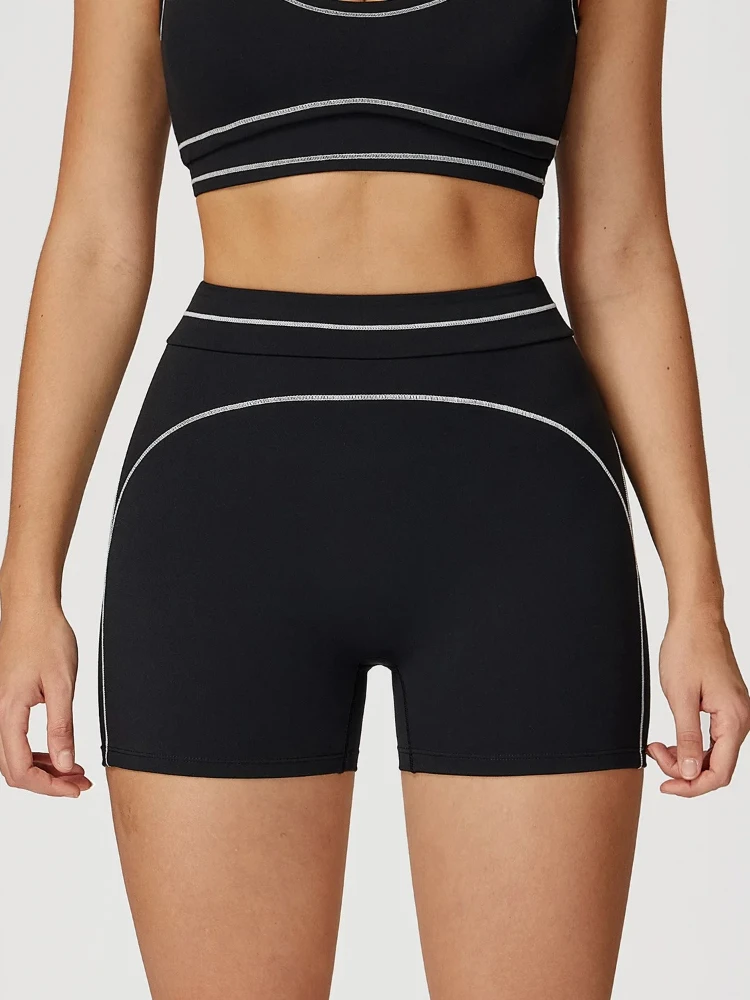 Quick Dry High Waist Yoga Shorts Contrast Color Block Training Sports Pants Push Up Hip Lifting Fitness Workout Shorts Women