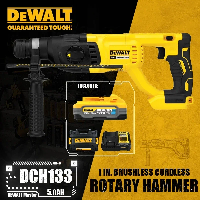 DEWALT DCH133 Kit 1in Brushless Cordless SDS PLUS D-Handle Rotary Hammer 20V Lithium Tools 5500BPM 2.6J With Battery Charger