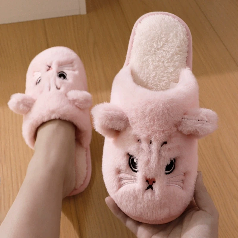 Cartoon Cat Home Slippers for Women Indoor Soft Bottom Flat Heel Cotton Slippers Woman Light Anti Slip Warm Winter Shoes Mujer - view 3