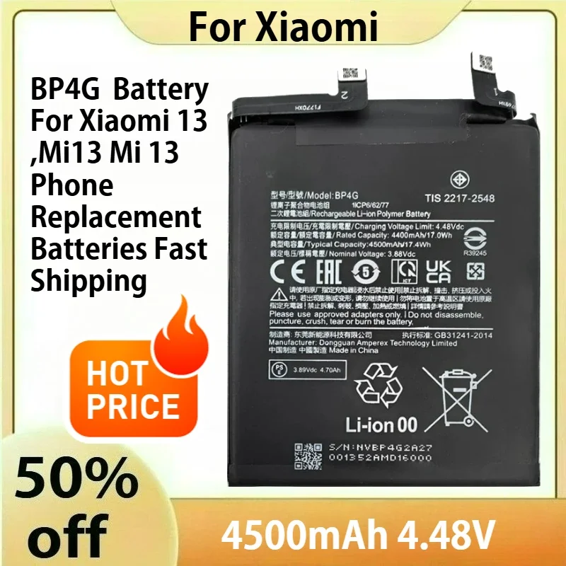 

High Quality BP4G 4500mAh Battery For Xiaomi 13 ,Mi13 Mi 13 Phone Replacement Batteries Fast Shipping