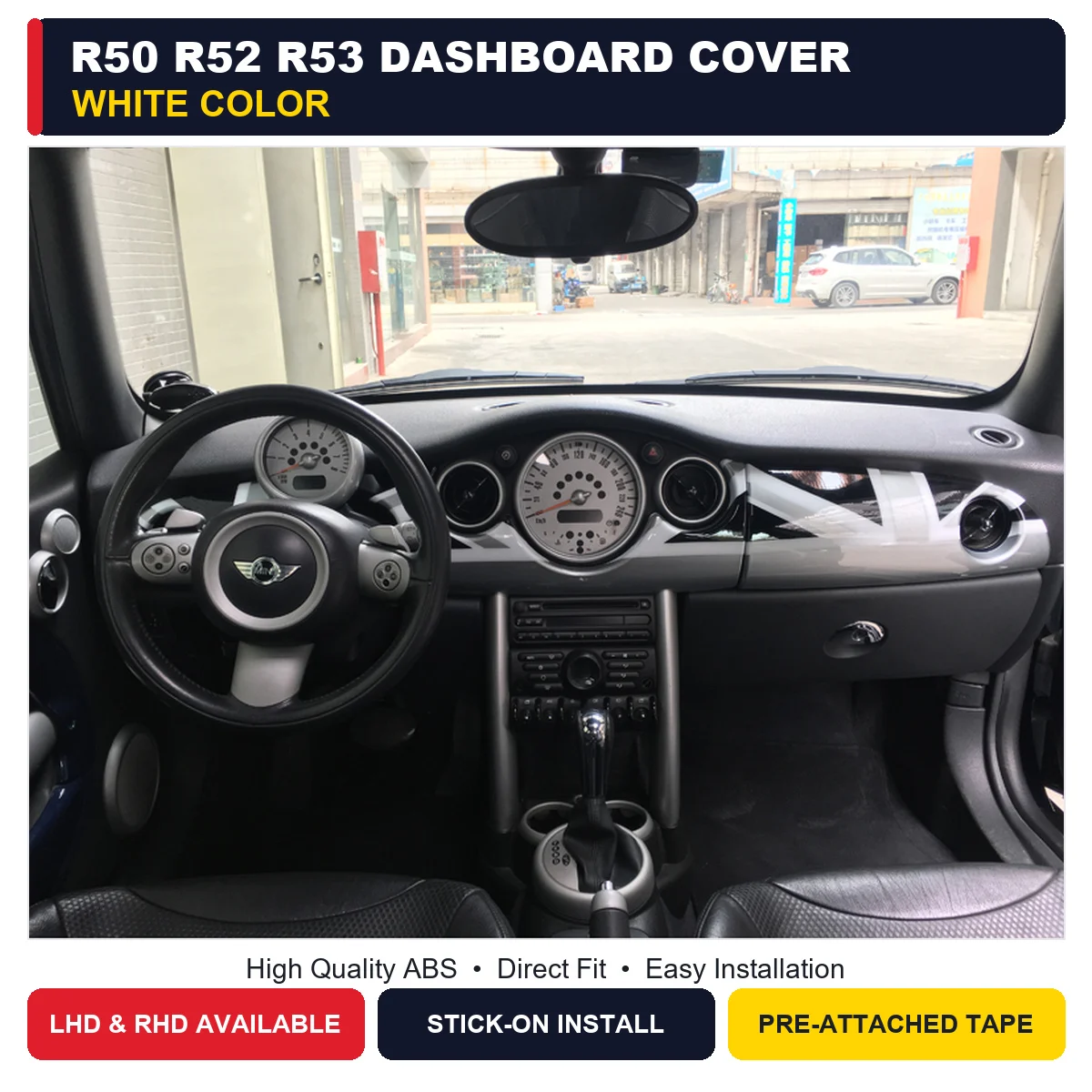 Carwoman For MINI Cooper R50 R52 R53 Dashboard Trim Cover PC Plastic Stick-on 3 Pcs Union Jack Chequered JCW Style 2001-2006