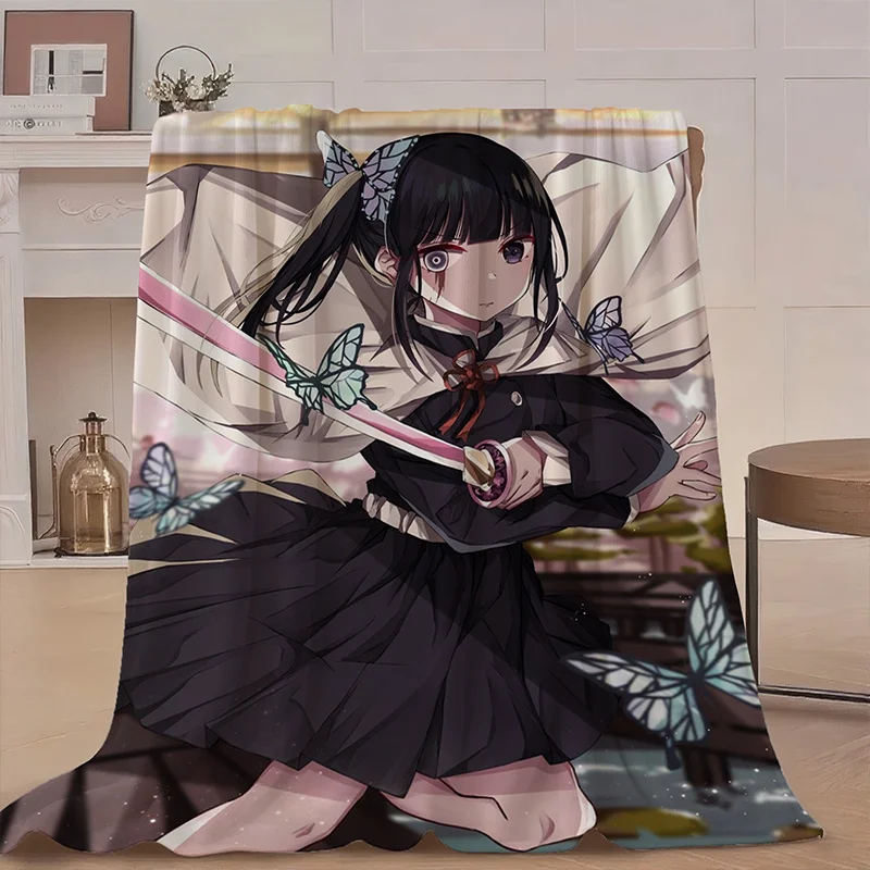 Butterfly Ninja Breath Anime-Themed Flannel Blanket - Soft All-Season Bedspread with Japanese Manga Art, Chibi Ninja & Butterfly