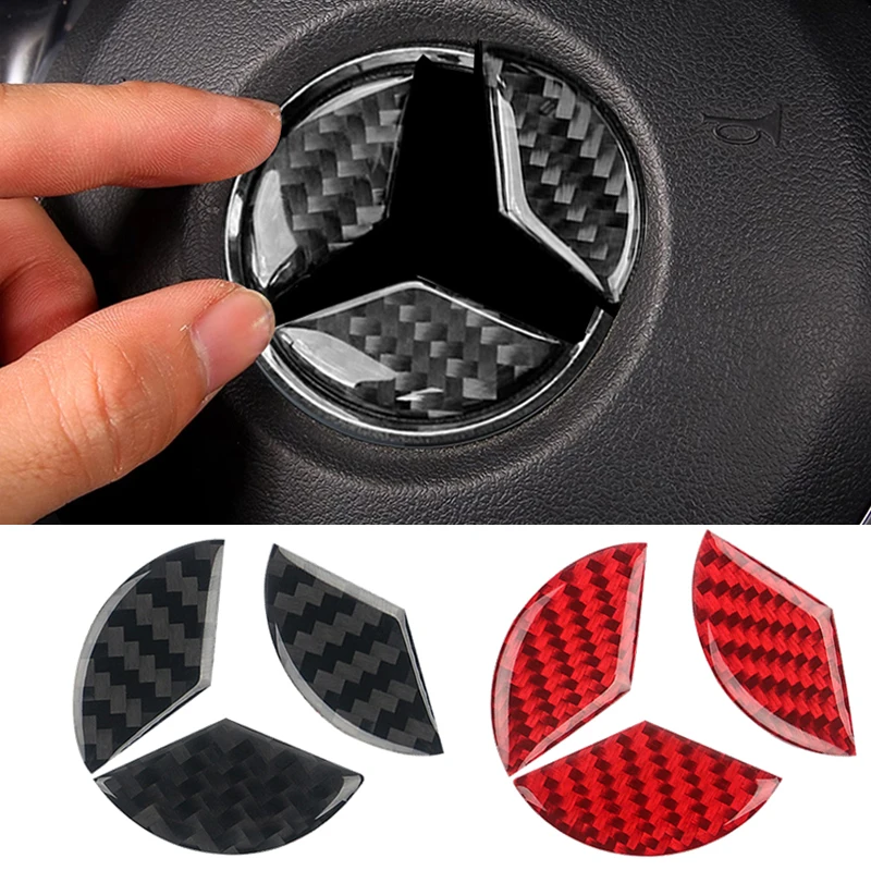 49mm Carbon Fiber Decal Car Steering Wheel Airbag Cover Trim Stickers For Mercedes-Benz CLA GLA New C E Class 16-19 Accessories