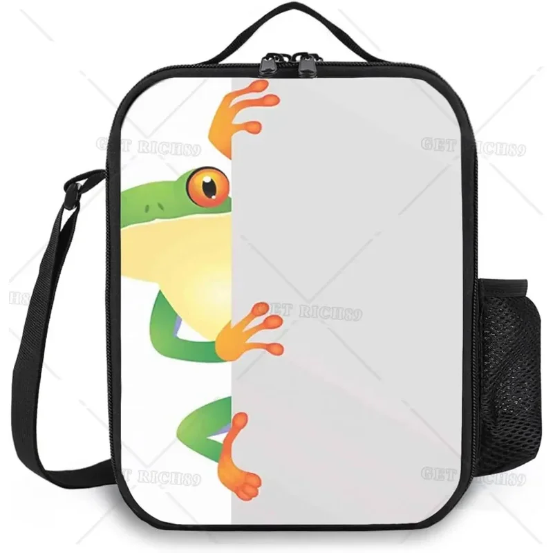 Frog-Bolsa de almuerzo aislada para niños, bolso de mano térmico pequeño y lindo, bolsas de almuerzo de regreso a la escuela con botella de agua para adolescentes, niñas y niños