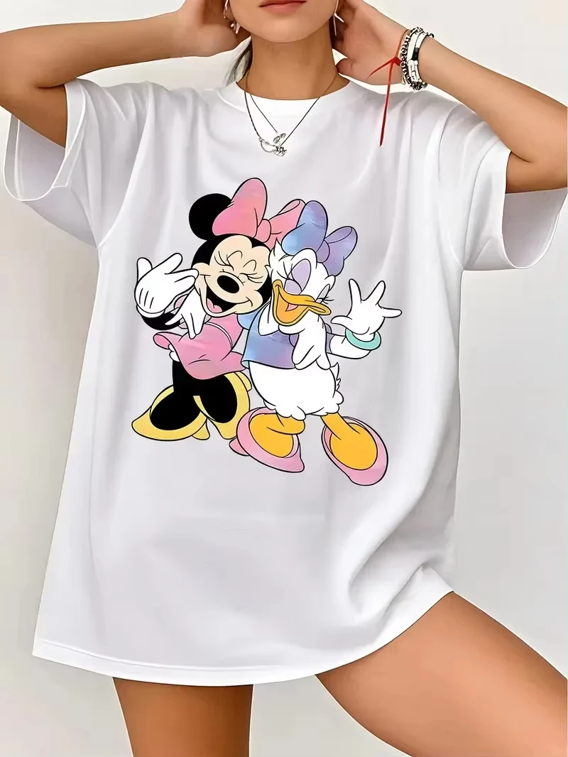T-shirt da donna Disney Minnie Mouse Daisy Duck Sorriso T-shirt Coppia Cotone Casual Oversize Ragazze Tees Top Vacanza