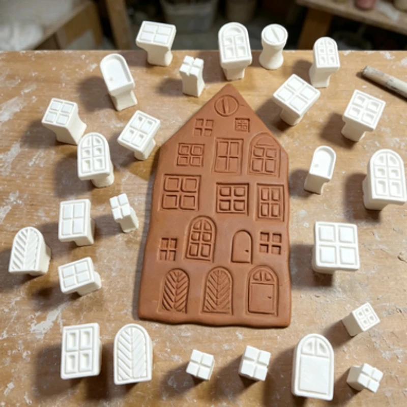 25 Pack Window Door Leaf Clay Stamp Kit Reusable Architectural Embossing Molds for Pottery  Soft Clay & Handmade Craft  Decor
