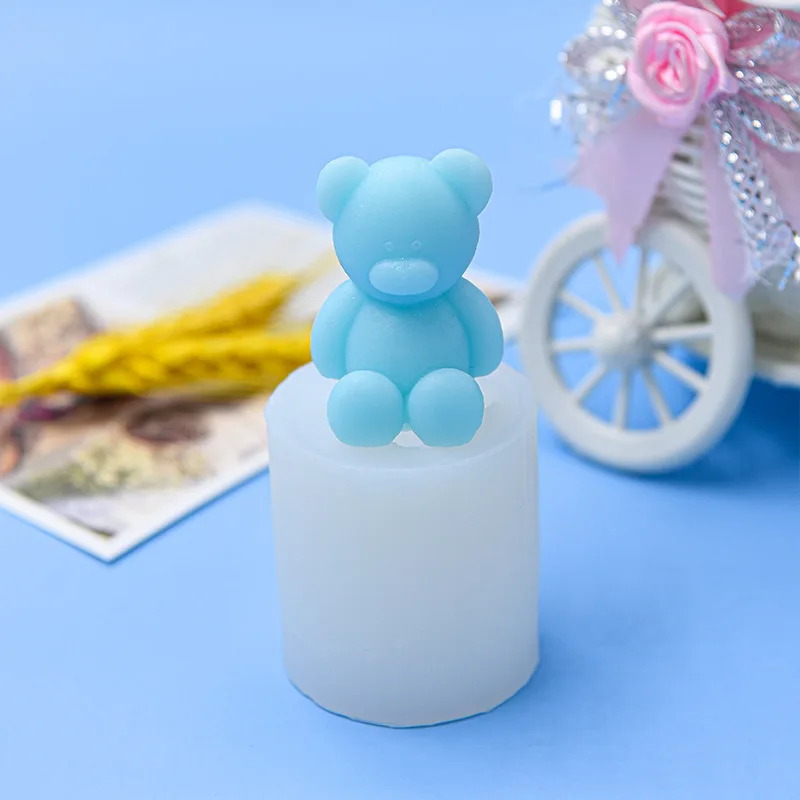 3D Cute Cartoon Bear Silicone Candle Mold Diy Handmade Soap Plaster Ice Cube Baking Molud Birthday Party Wedding Gift Making Kit