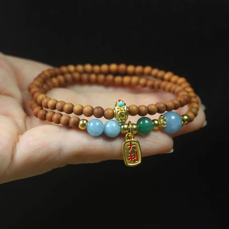 Barbie Sandalwood 4mm Double Circle Bracelet Sandalwood Simple Forest Style Buddhist Beads Jewelry Gift