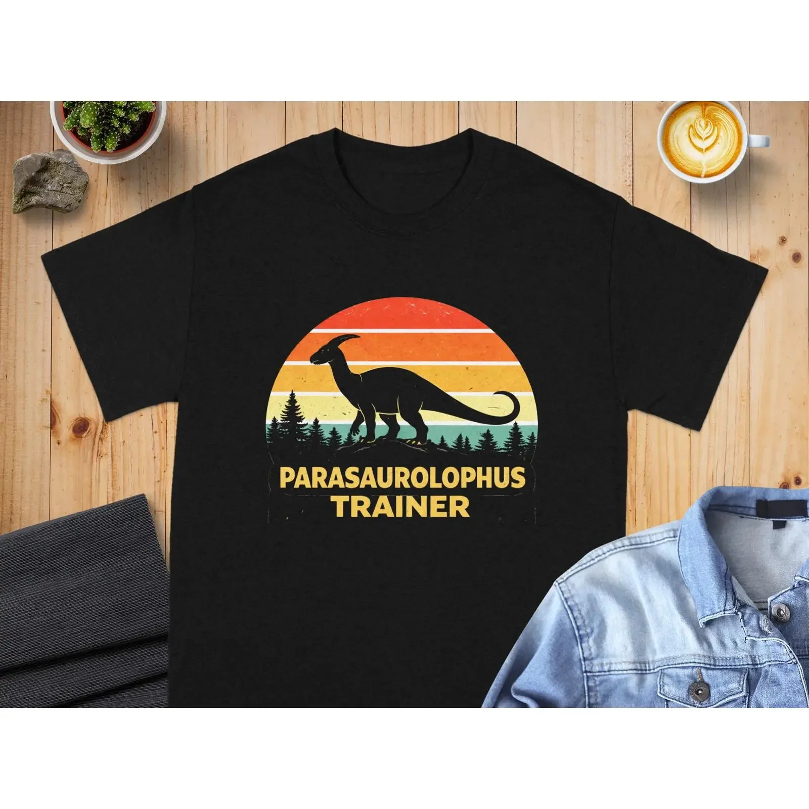 Retro Parasaurolophus Trainer T-Shirt, Dinosaurier-Liebhaber, Vintage-Stil, Paleontologie-Fan-Bekleidung, lustige Dino-Vintage-Kleidung, leicht gewaschen