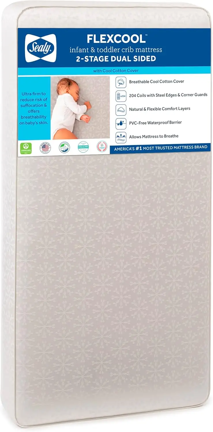 

Breathable Dual-Sided Crib Mattress, Waterproof Cover, GREENGUARD Gold Certified, Made in USA, Fits Standard Cribs